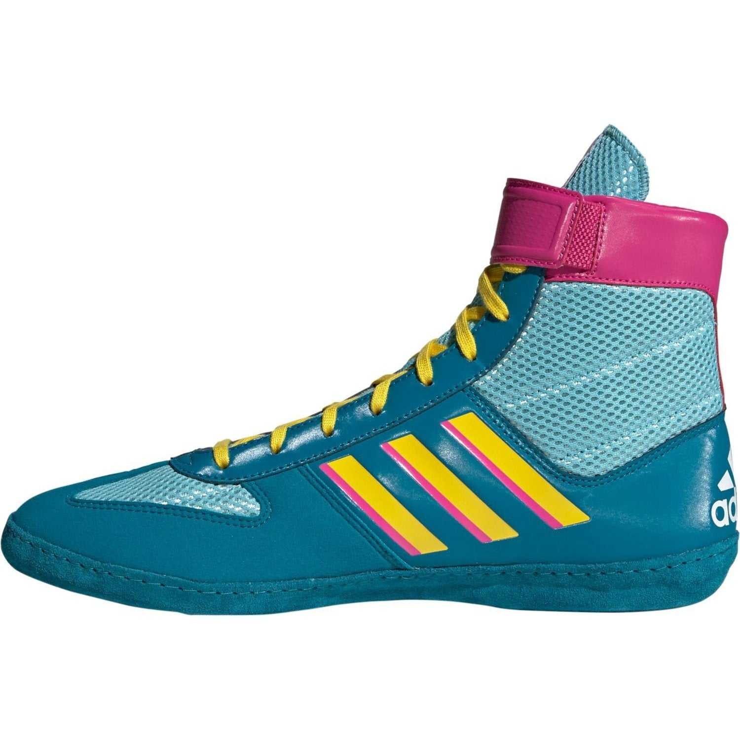 Adidas 224 Combat Speed 5 Wrestling Shoes - Aqua Yellow Teal - HIT a Double