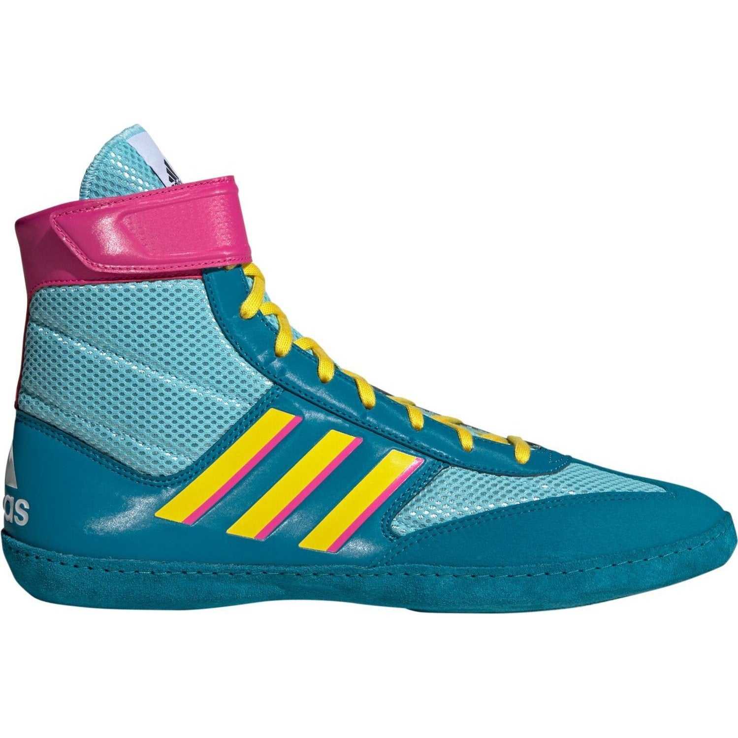 Adidas 224 Combat Speed 5 Wrestling Shoes - Aqua Yellow Teal - HIT a Double