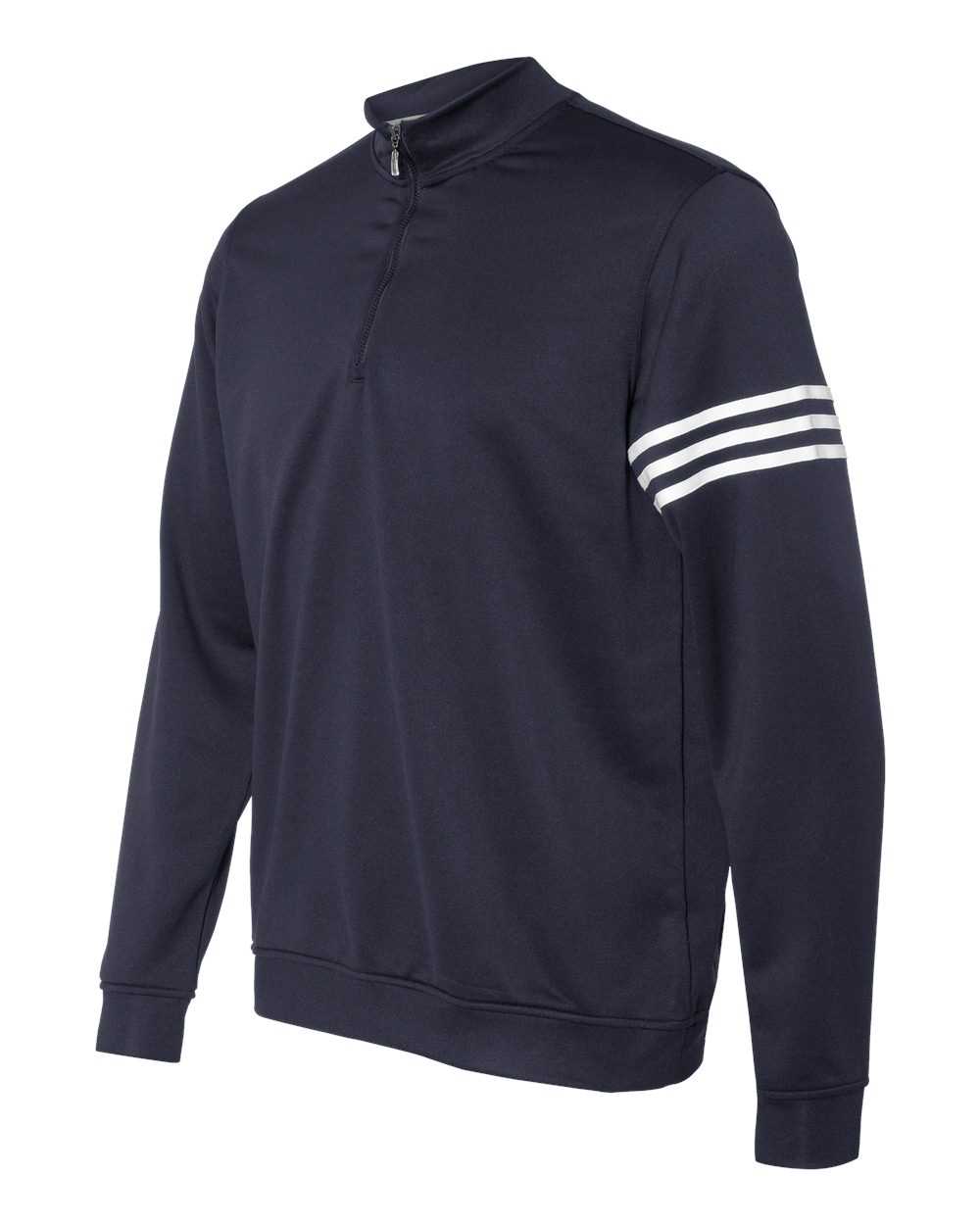 Adidas A190 3-Stripes French Terry Quarter-Zip Pullover - Navy White - HIT a Double