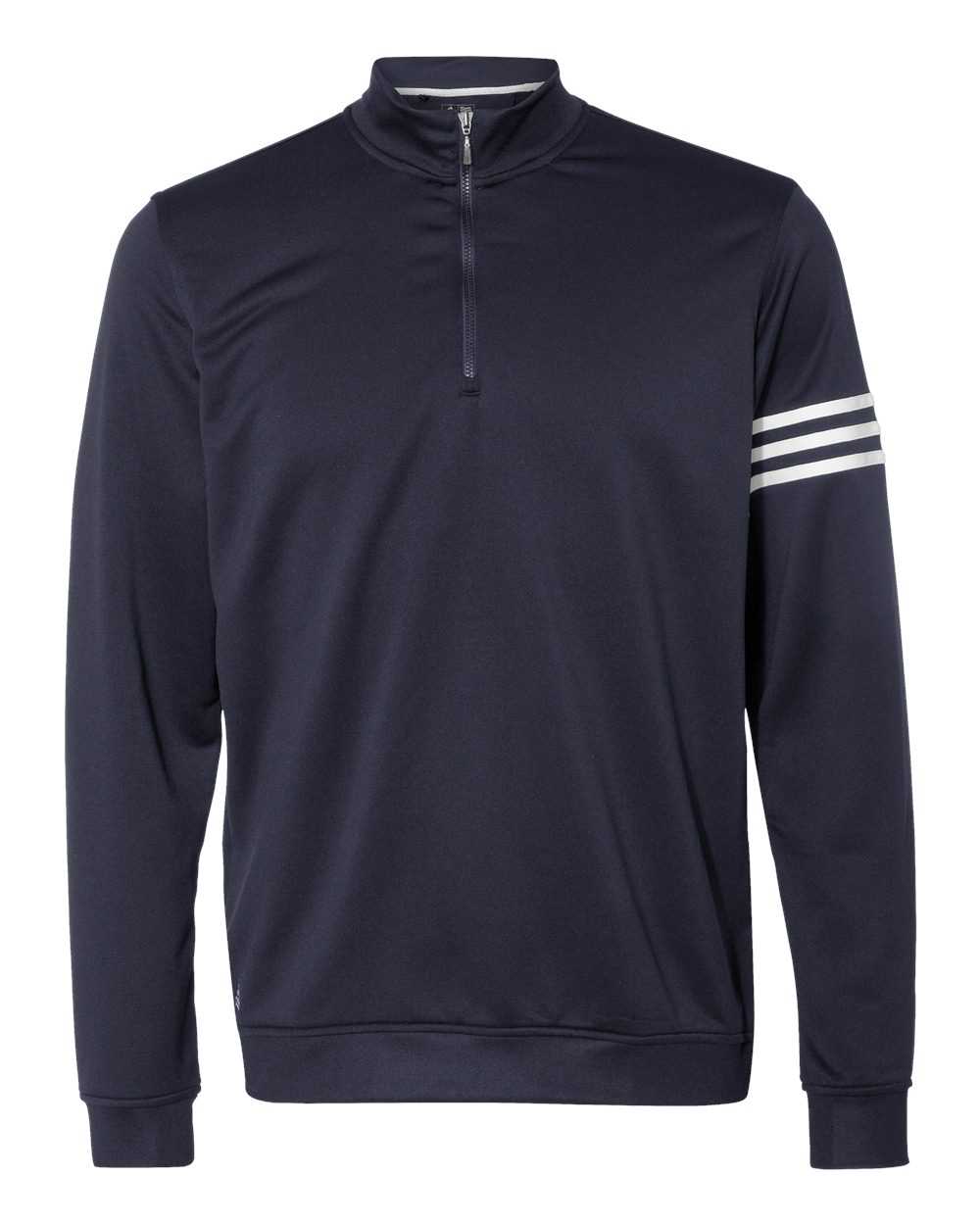 Adidas A190 3-Stripes French Terry Quarter-Zip Pullover - Navy White - HIT a Double
