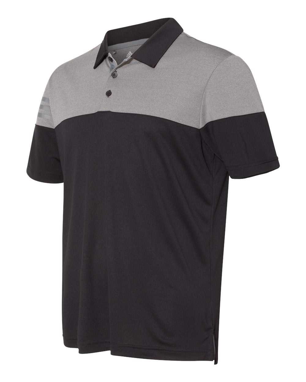 Adidas A213 Heathered 3-Stripes Block Sport Shirt - Black Vista Grey - HIT a Double