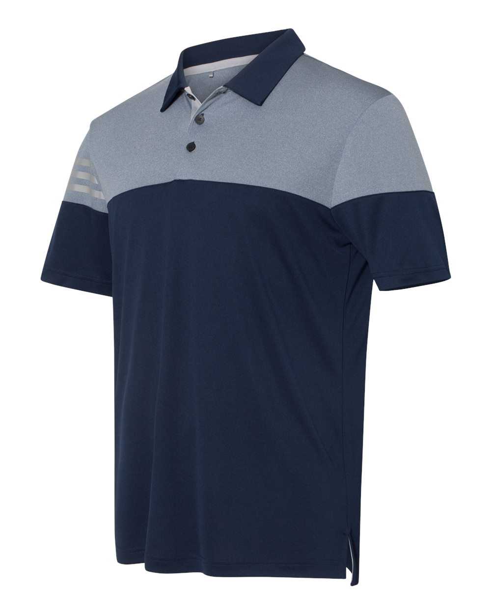 Adidas A213 Heathered 3-Stripes Block Sport Shirt - Collegiate Navy Mid Grey - HIT a Double