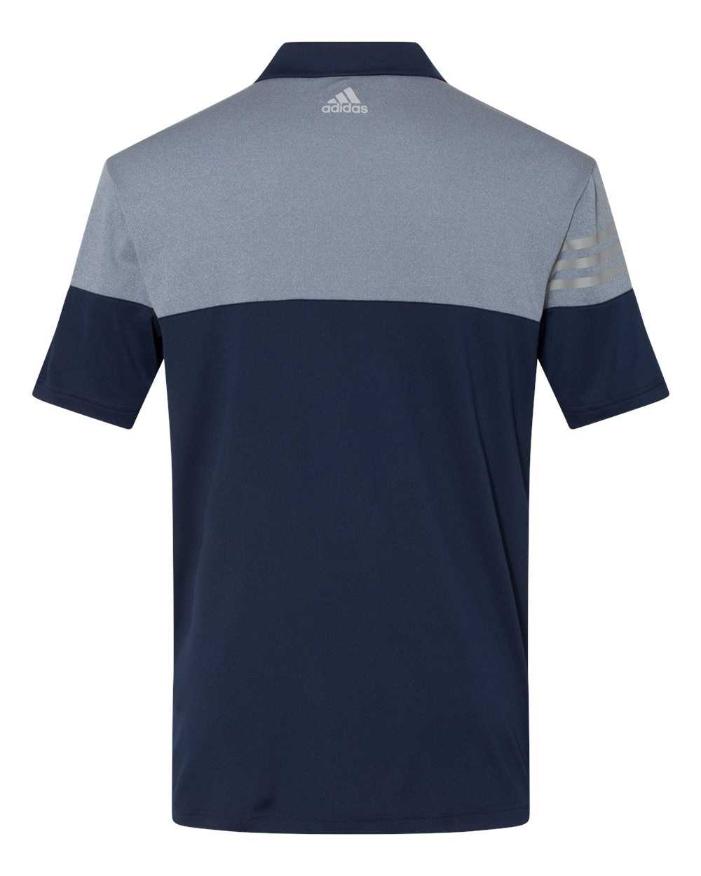 Adidas A213 Heathered 3-Stripes Block Sport Shirt - Collegiate Navy Mid Grey - HIT a Double