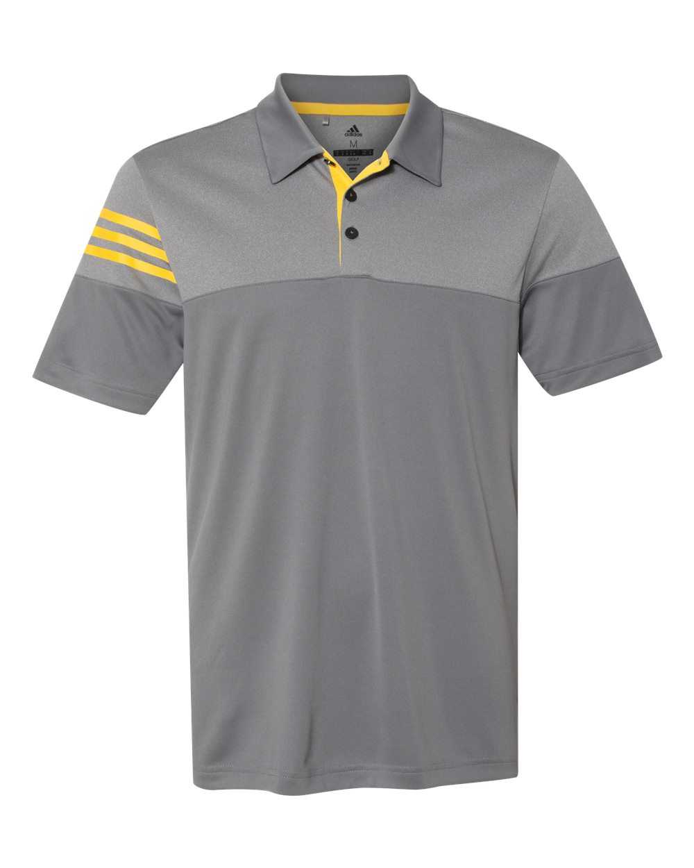 Adidas A213 Heathered 3-Stripes Block Sport Shirt - Vista Grey EQT Yellow - HIT a Double