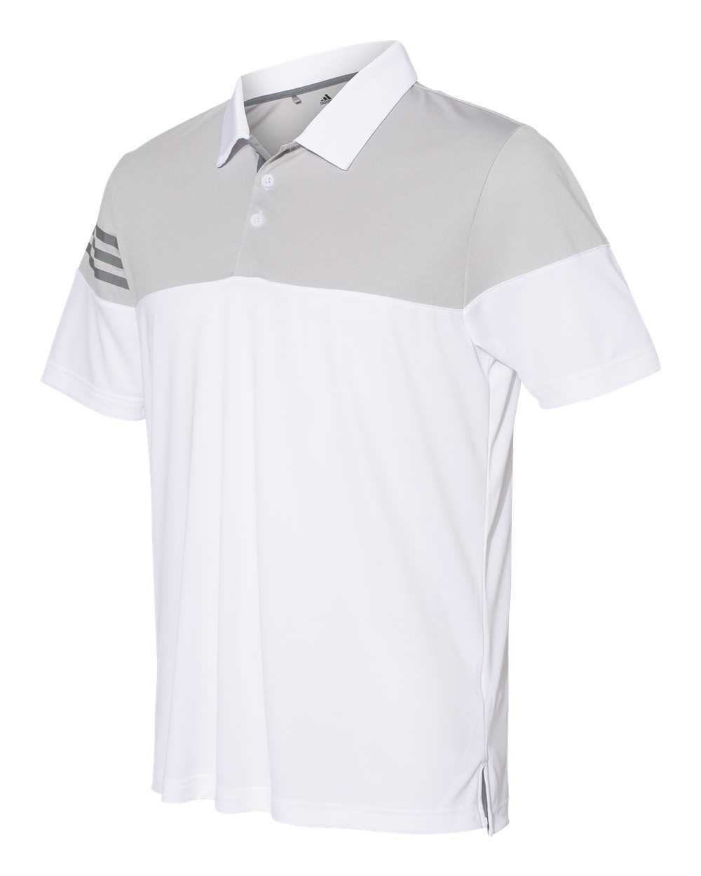 Adidas A213 Heathered 3-Stripes Block Sport Shirt - White Vista Grey - HIT a Double