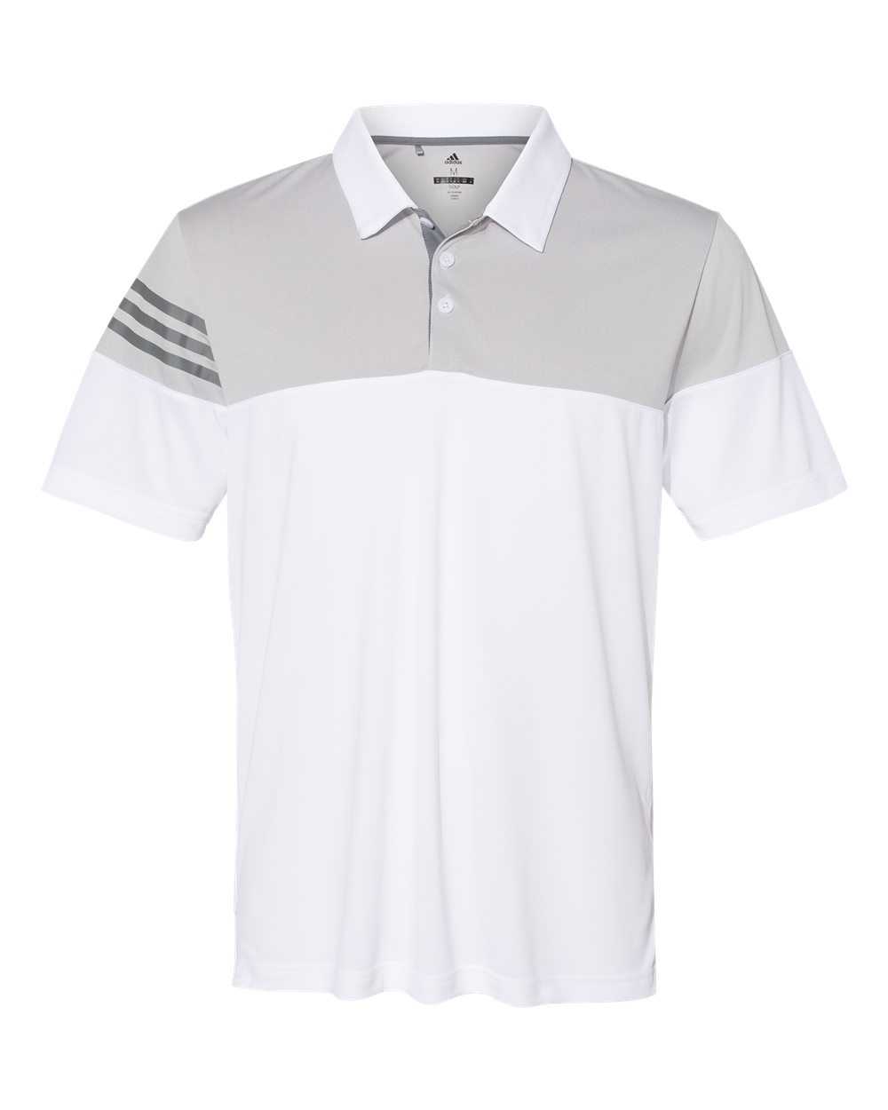 Adidas A213 Heathered 3-Stripes Block Sport Shirt - White Vista Grey - HIT a Double