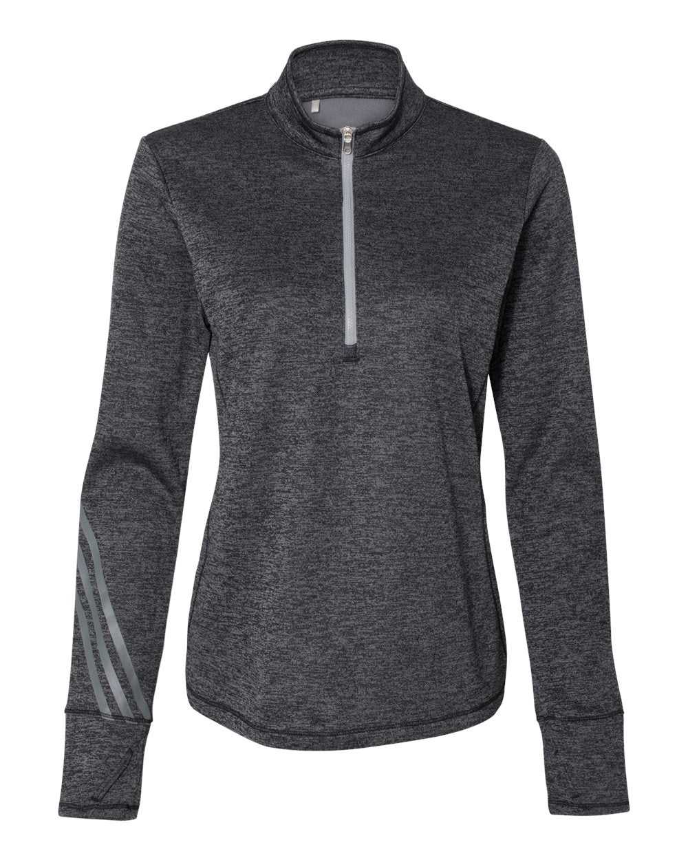 Adidas A285 Women's Brushed Terry Heathered Quarter-Zip Pullover - Black Heather Mid Grey - HIT a Double