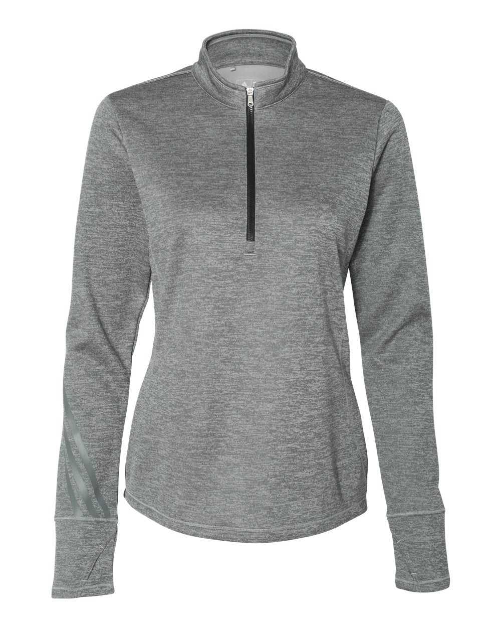 Adidas A285 Women&#39;s Brushed Terry Heathered Quarter-Zip Pullover - Mid Grey Heather Black - HIT a Double