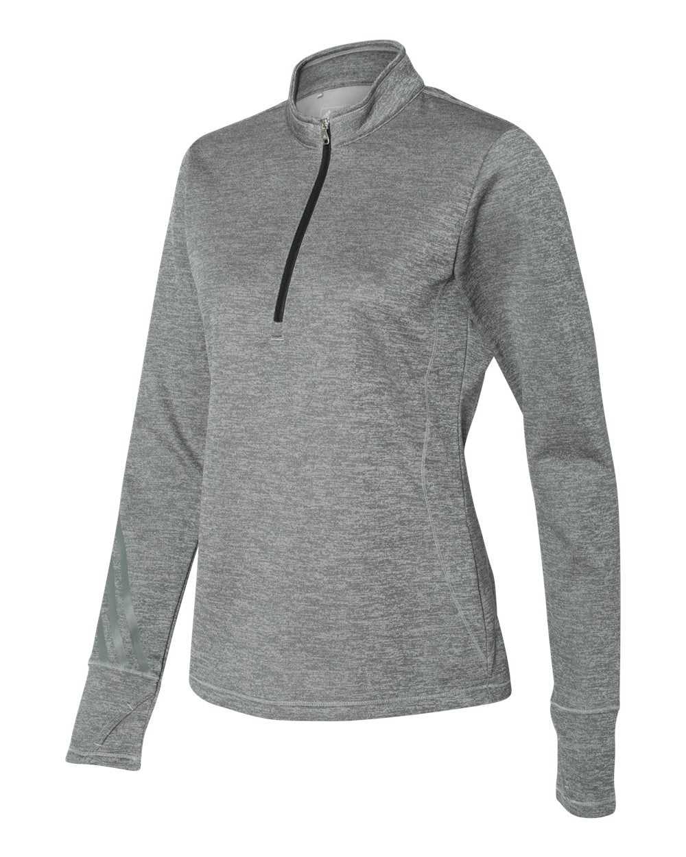 Adidas A285 Women's Brushed Terry Heathered Quarter-Zip Pullover - Mid Grey Heather Black - HIT a Double