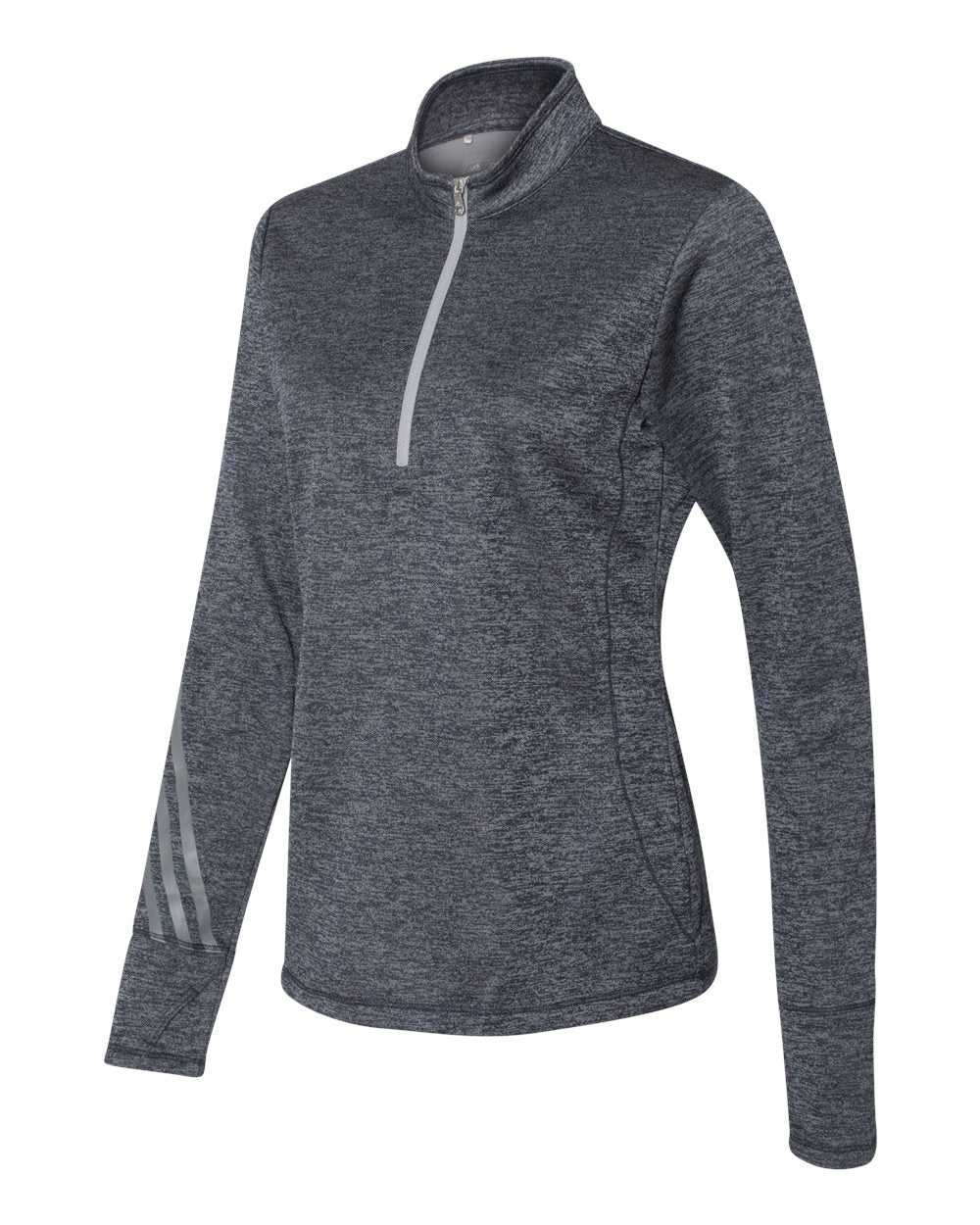 Adidas A285 Women's Brushed Terry Heathered Quarter-Zip Pullover - Navy Heather Mid Grey - HIT a Double