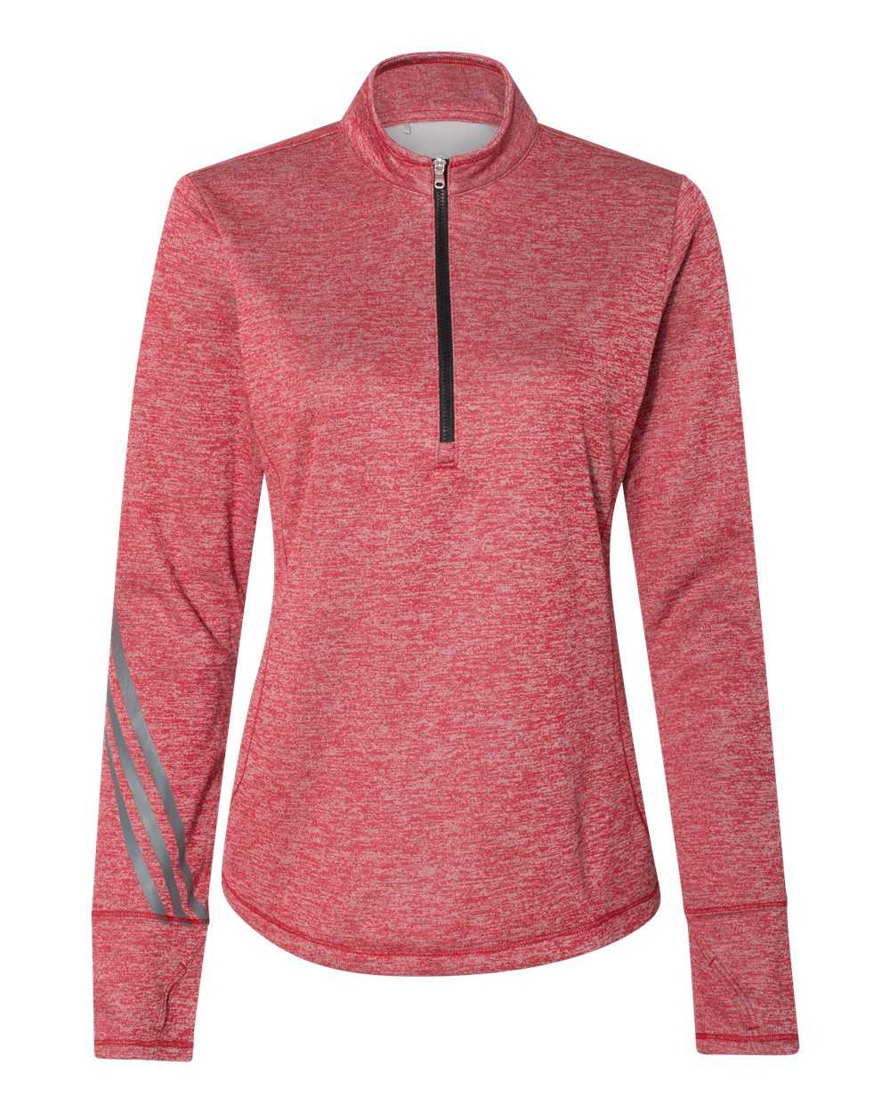 Adidas A285 Women&#39;s Brushed Terry Heathered Quarter-Zip Pullover - Power Red Heather Black - HIT a Double