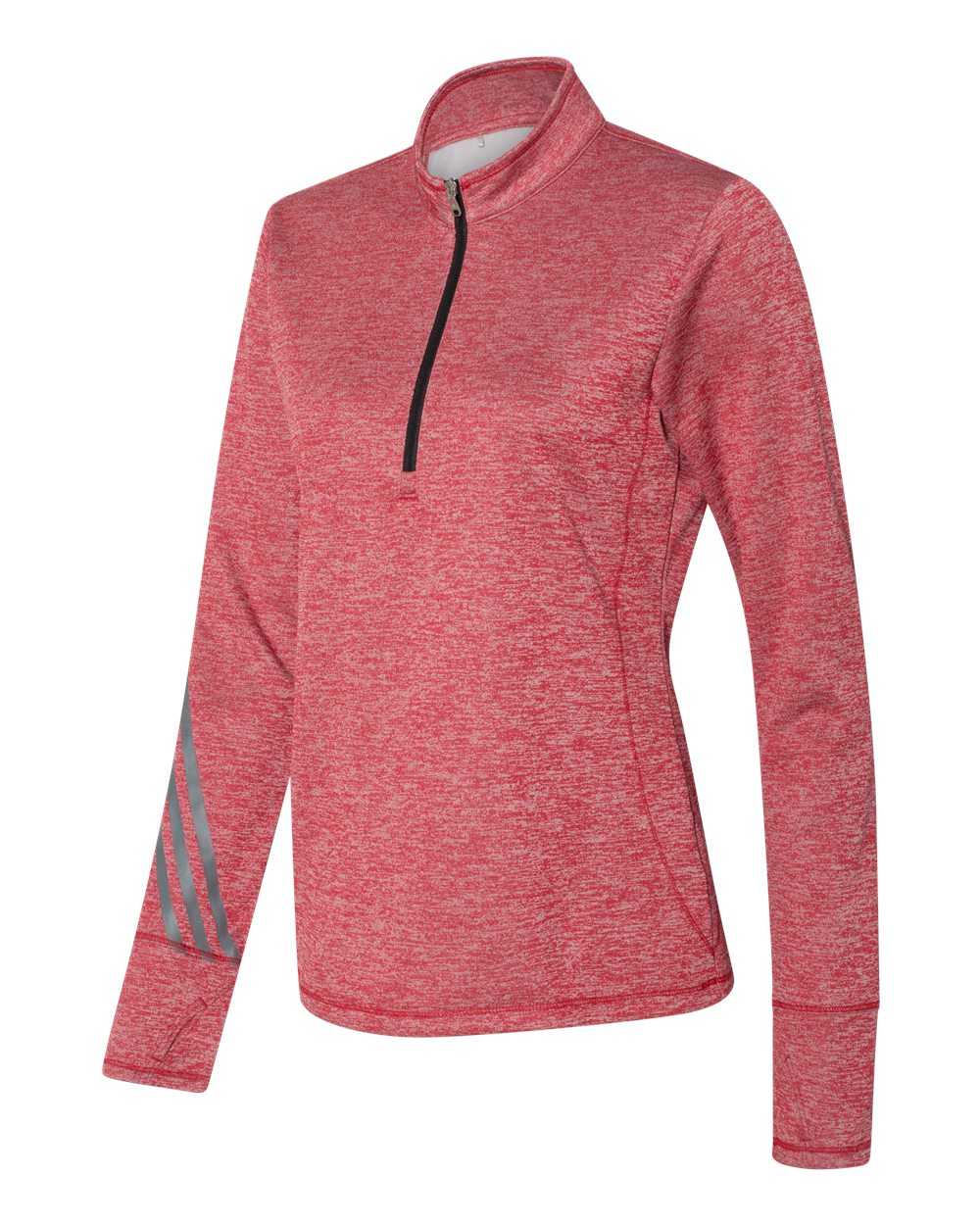 Adidas A285 Women's Brushed Terry Heathered Quarter-Zip Pullover - Power Red Heather Black - HIT a Double