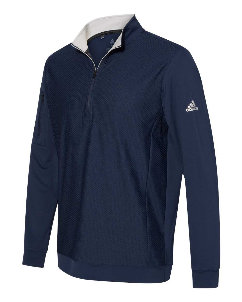 Adidas A295 Performance Textured Quarter-Zip Pullover - Collegiate Navy - HIT a Double