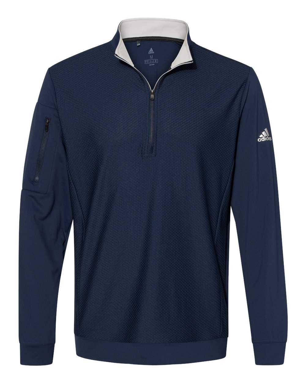 Adidas A295 Performance Textured Quarter-Zip Pullover - Collegiate Navy - HIT a Double