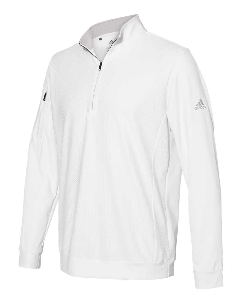 Adidas A295 Performance Textured Quarter-Zip Pullover - White - HIT a Double