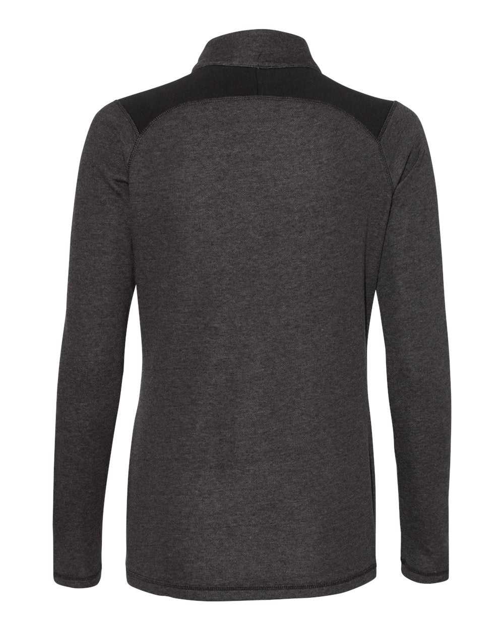 Adidas A464 Women&#39;s Heathered Quarter Zip Pullover with Colorblocked Shoulders - Black Heather - HIT a Double