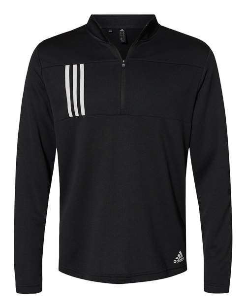 Adidas A482 3-Stripes Double Knit Quarter-Zip Pullover - Black Grey Two - HIT a Double