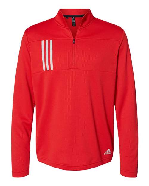 Adidas A482 3-Stripes Double Knit Quarter-Zip Pullover - Team Collegiate Red Grey Two - HIT a Double