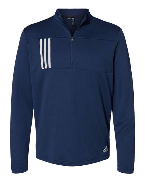 Adidas A482 3-Stripes Double Knit Quarter-Zip Pullover - Team Navy Blue Grey Two - HIT a Double