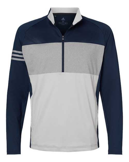 Adidas A492 3-Stripes Competition Quarter-Zip Pullover - Collegiate Navy Grey Three Heather Grey Two - HIT a Double