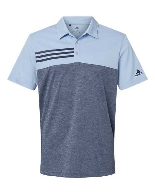 Adidas A508 Heathered Colorblock 3-Stripes Polo - Glow Blue Heather Collegiate Navy Heather - HIT a Double