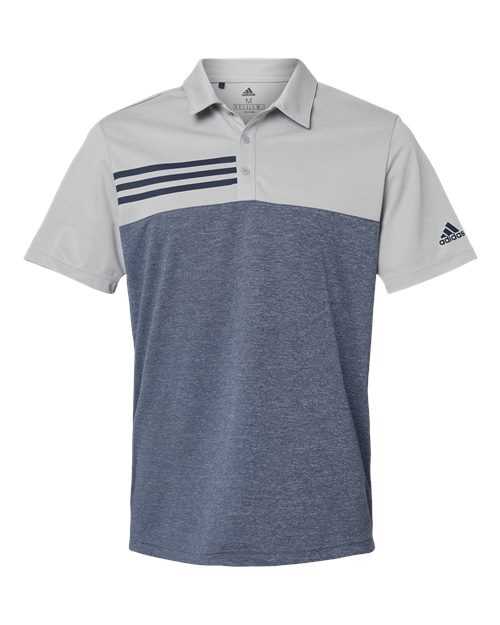 Adidas A508 Heathered Colorblock 3-Stripes Polo - Grey Two Heather Collegiate Navy Heather - HIT a Double