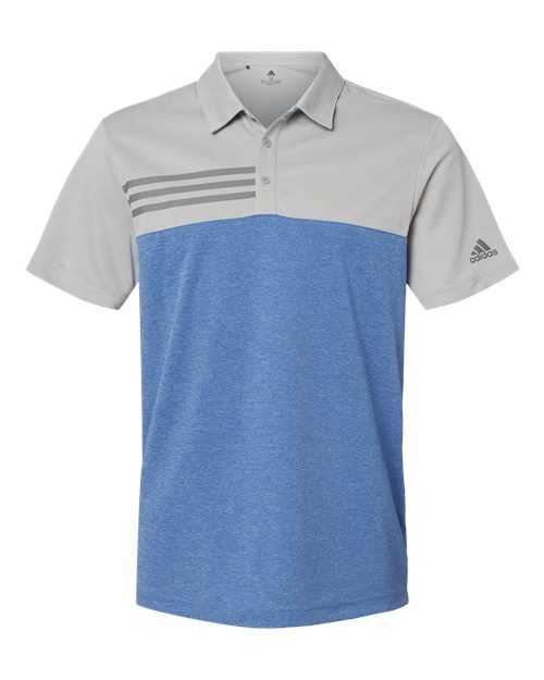 Adidas A508 Heathered Colorblock 3-Stripes Polo - Grey Two Heather Collegiate Royal Heather - HIT a Double