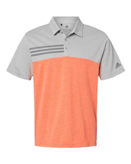 Adidas A508 Heathered Colorblock 3-Stripes Polo - Grey Two Heather Hi-Res Coral Heather - HIT a Double
