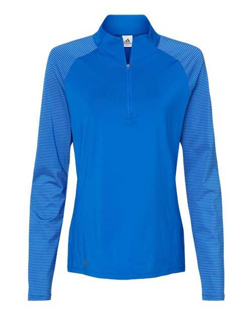 Adidas A521 Women&#39;s Stripe Block Quarter-Zip Pullover - Glory Blue - HIT a Double