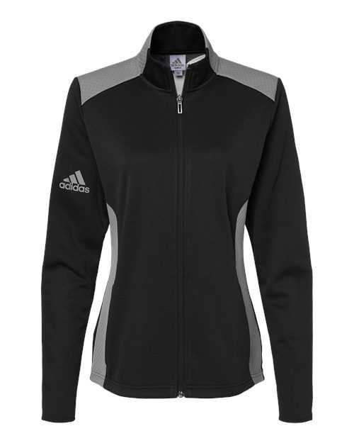 Adidas A529 Women&#39;s Textured Mixed Media Full-Zip Jacket - Black Grey Three - HIT a Double