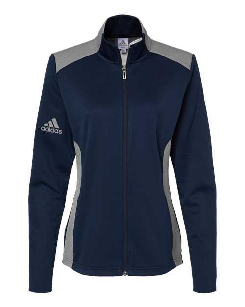 Adidas A529 Women&#39;s Textured Mixed Media Full-Zip Jacket - Collegiate Navy Grey Three - HIT a Double