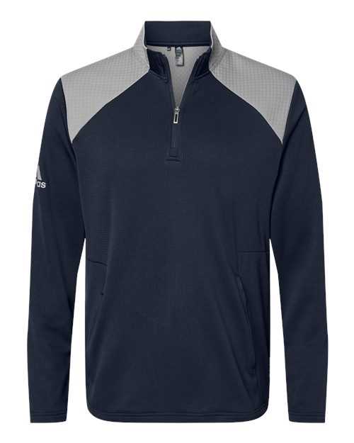Adidas A532 Textured Mixed Media Quarter-Zip Pullover - Collegiate Navy Grey Three - HIT a Double