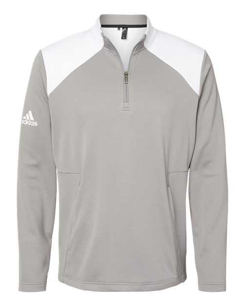Adidas A532 Textured Mixed Media Quarter-Zip Pullover - Grey Three White - HIT a Double