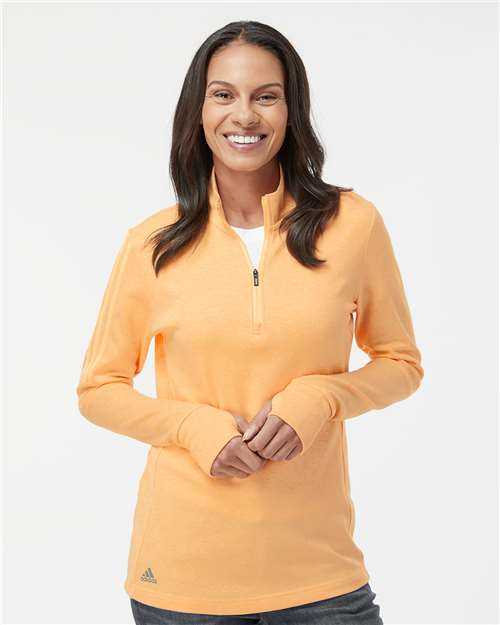 Adidas A555 Women's 3-Stripes Quarter-Zip Sweater - Acid Orange Melange" - "HIT a Double
