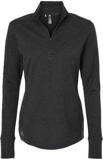 Adidas A555 Women's 3-Stripes Quarter-Zip Sweater - Black Melange" - "HIT a Double