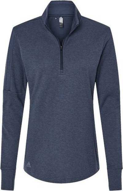 Adidas A555 Women's 3-Stripes Quarter-Zip Sweater - Collegiate Navy Melange" - "HIT a Double