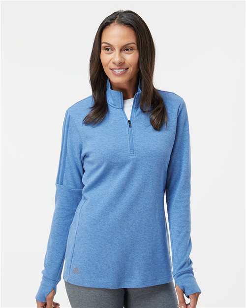 Adidas A555 Women&#39;s 3-Stripes Quarter-Zip Sweater - Focus Blue Melange&quot; - &quot;HIT a Double