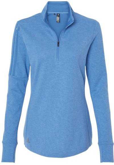 Adidas A555 Women's 3-Stripes Quarter-Zip Sweater - Focus Blue Melange" - "HIT a Double