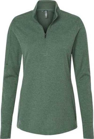Adidas A555 Women's 3-Stripes Quarter-Zip Sweater - Green Oxide Melange" - "HIT a Double