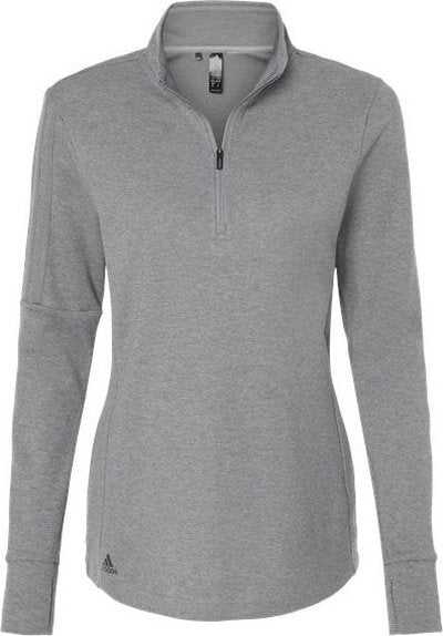 Adidas A555 Women's 3-Stripes Quarter-Zip Sweater - Gray Three Melange" - "HIT a Double
