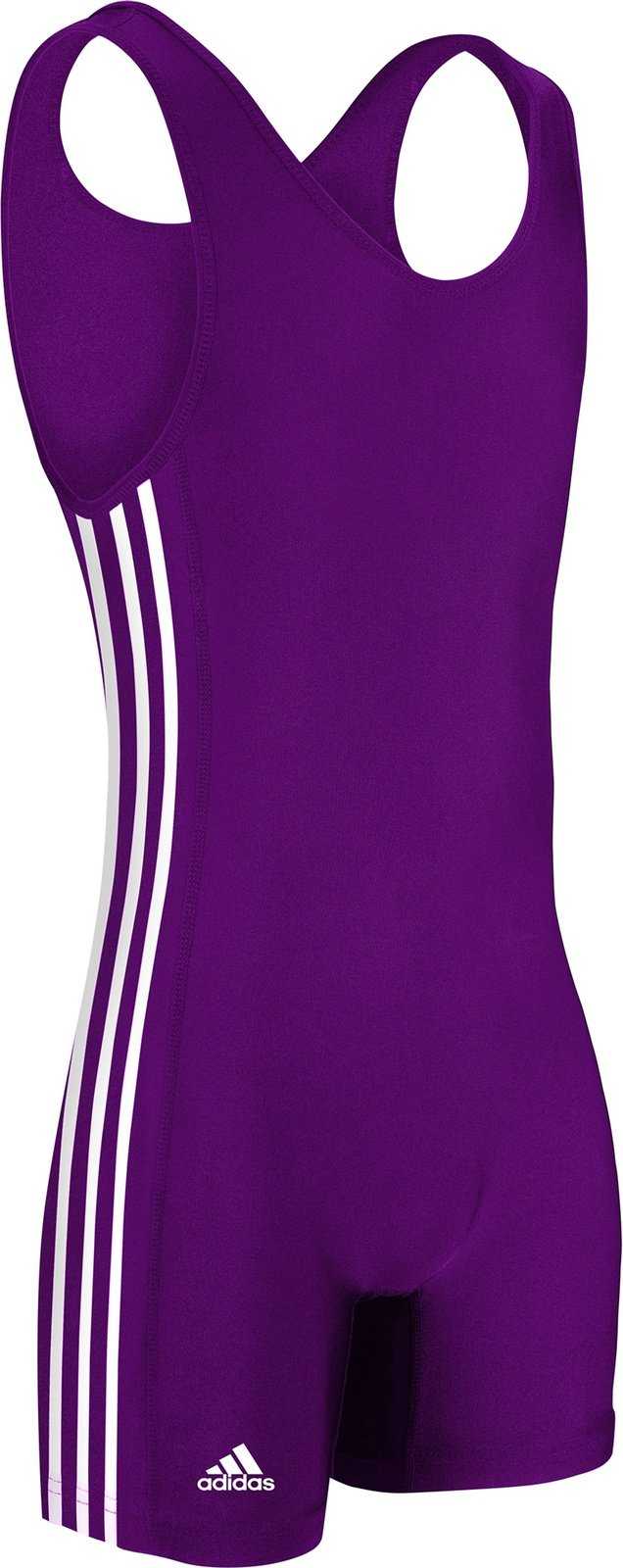 Adidas aS102s 3 Stripe Wrestling Singlet - Purple White - HIT a Double