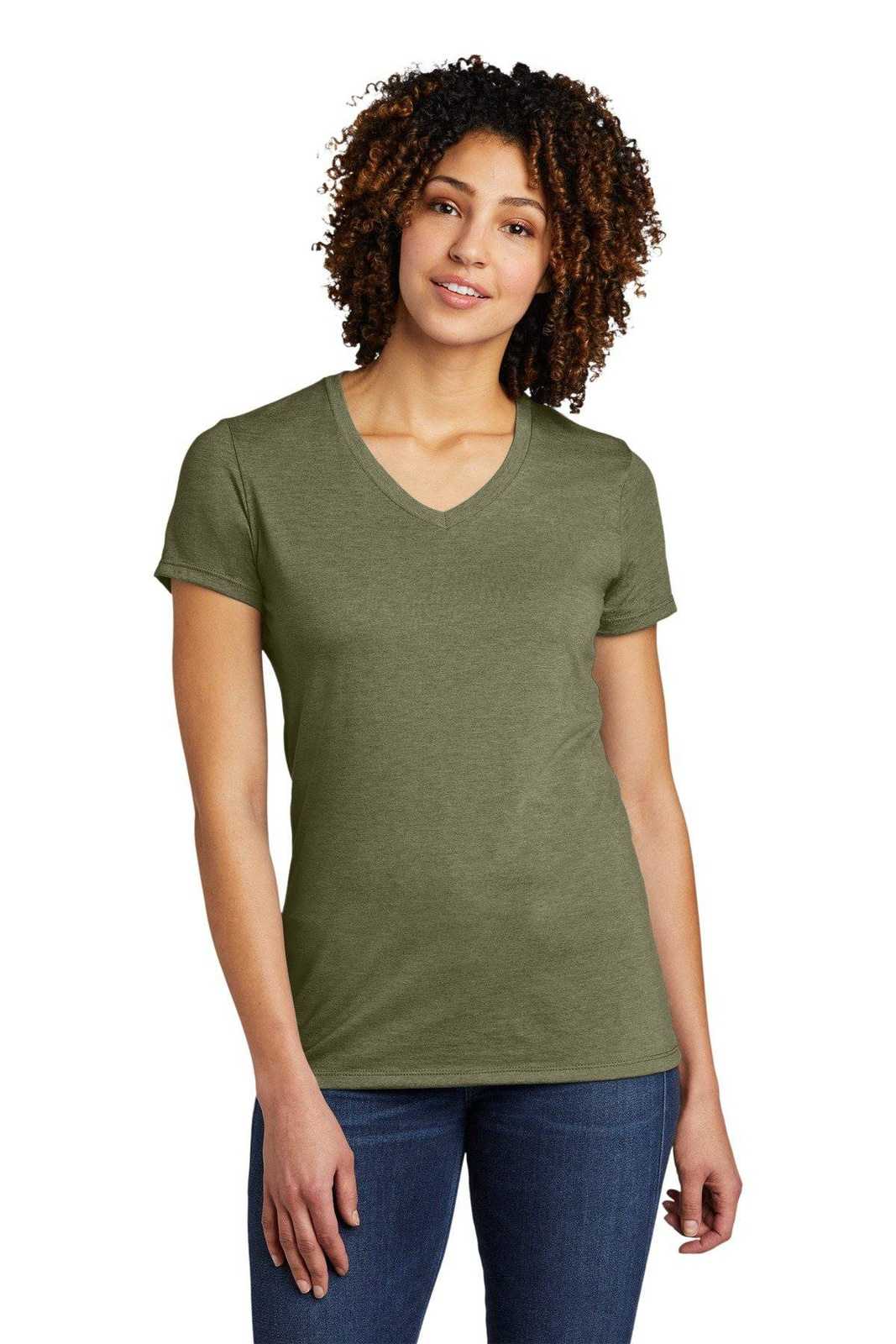AllMade AL2018 Women&#39;s Tri-Blend V-Neck Tee - Olive You Green - HIT a Double - 1