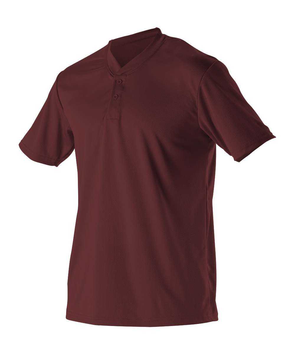 Alleson Athletic 522MMY Youth Baseball 2 Button Henley Jersey - Maroon - HIT a Double - 1