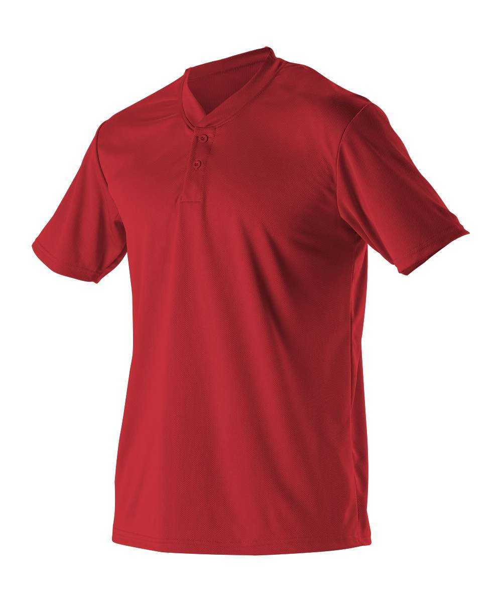 Alleson Athletic 522MMY Youth Baseball 2 Button Henley Jersey - Scarlet - HIT a Double - 1