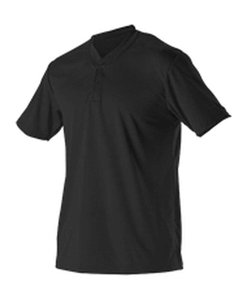Alleson Athletic 522MM Adult Baseball 2 Button Henley Jersey - Black - HIT a Double - 1