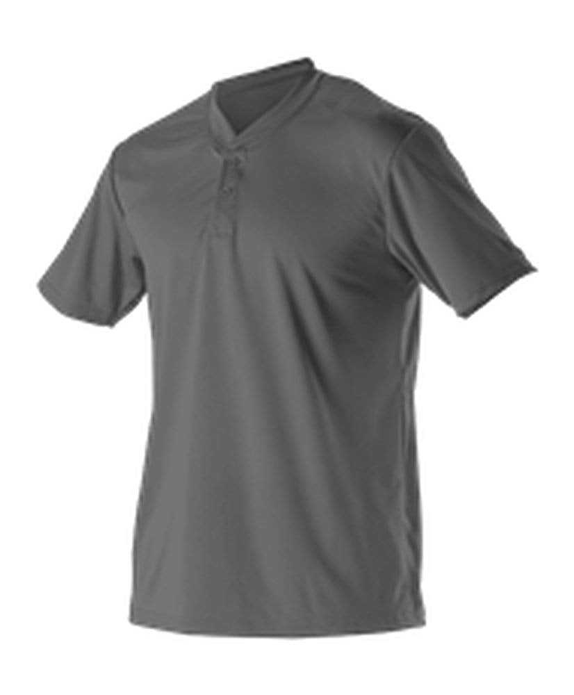 Alleson Athletic 522MM Adult Baseball 2 Button Henley Jersey - Charcoal - HIT a Double - 1