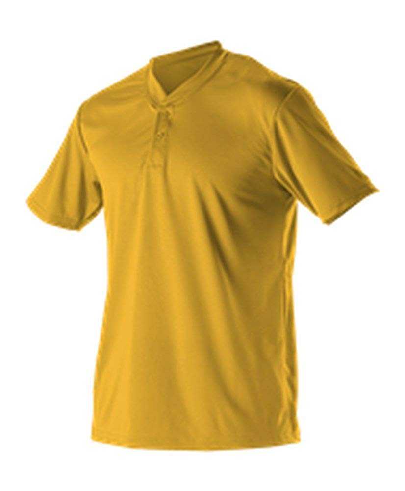 Alleson Athletic 522MM Adult Baseball 2 Button Henley Jersey - Gold - HIT a Double - 1