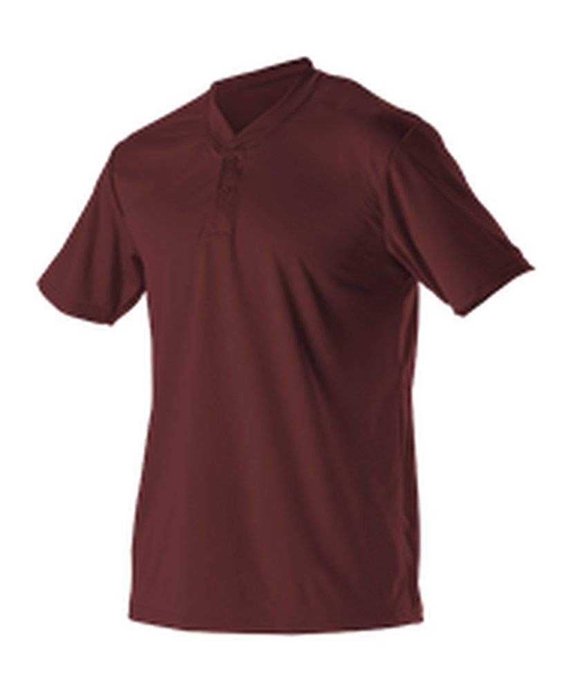 Alleson Athletic 522MM Adult Baseball 2 Button Henley Jersey - Maroon - HIT a Double - 1