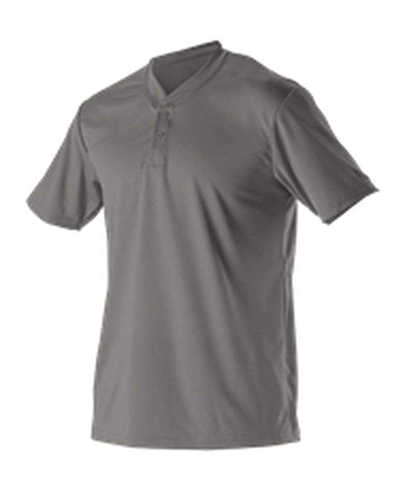 Alleson Athletic 522MM Adult Baseball 2 Button Henley Jersey - Silver - HIT a Double - 1