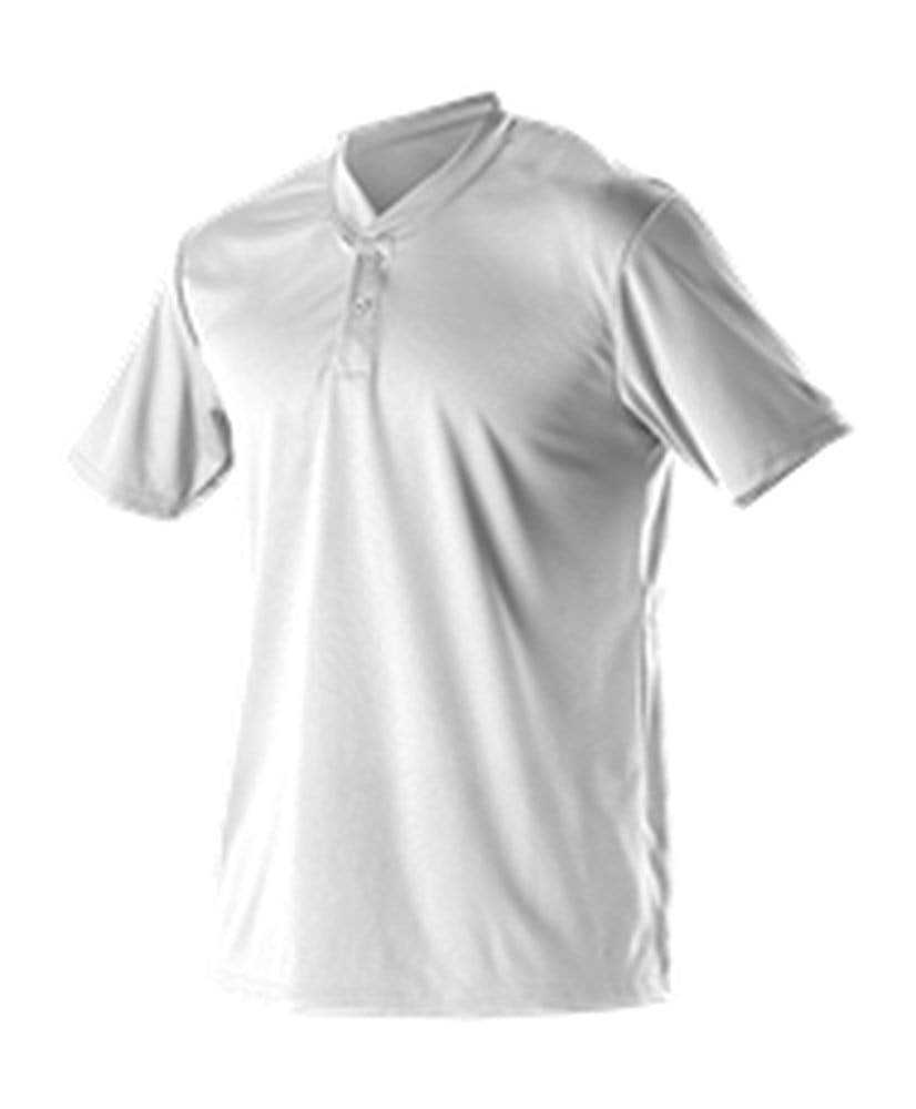 Alleson Athletic 522MM Adult Baseball 2 Button Henley Jersey - White - HIT a Double - 1